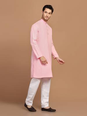 Men solid pink kurta pyjama set 3