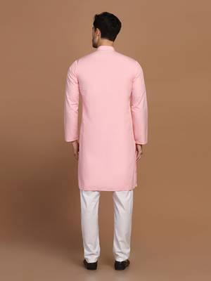 Men solid pink kurta pyjama set 4