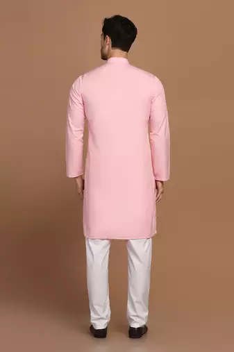 Men solid pink kurta pyjama set