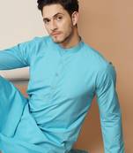 Men solid blue kurta pyjama set