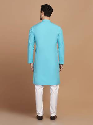 Men solid blue kurta pyjama set 4