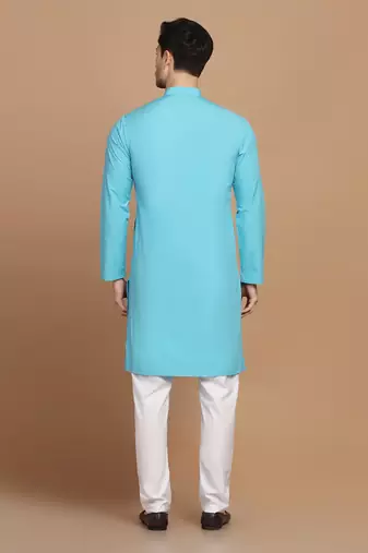 Men solid blue kurta pyjama set