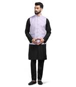 Men purple linen nehru jacket with black kurta pajyama
