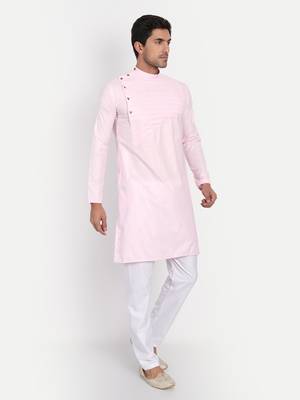 Men pink solid kurta 1