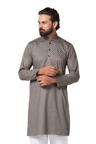 Men brown printed kurta