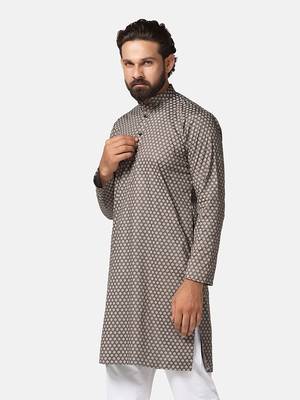 Men brown printed kurta 2
