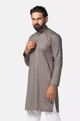 Men brown printed kurta