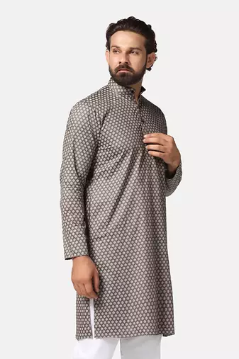 Men brown printed kurta
