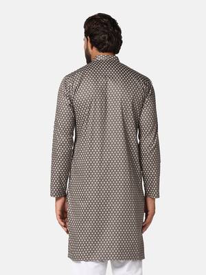 Men brown printed kurta 4