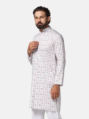 Men pink printed kurta 2