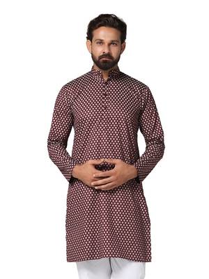 Men maroon printed kurta 1