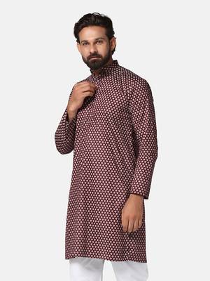 Men maroon printed kurta 2