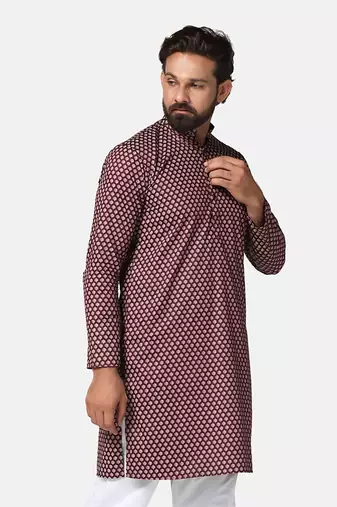 Men maroon printed kurta
