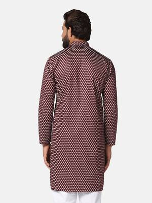 Men maroon printed kurta 4