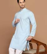 Men solid light blue kurta