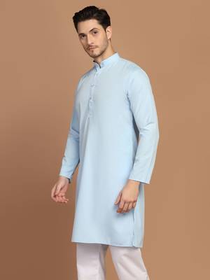 Men solid light blue kurta 2
