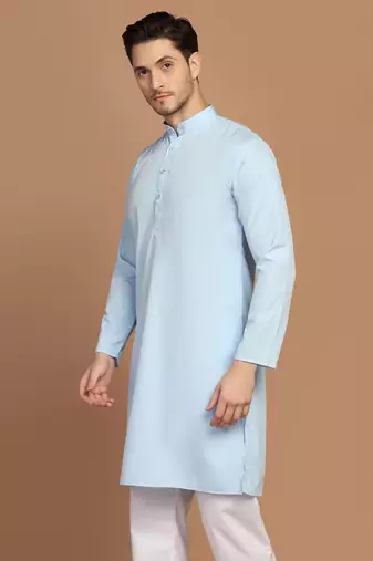 Men solid light blue kurta