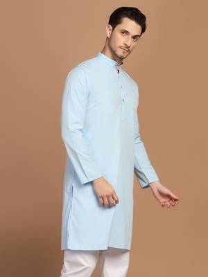 Men solid light blue kurta 3