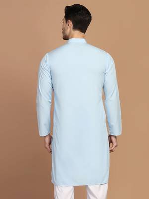 Men solid light blue kurta 4