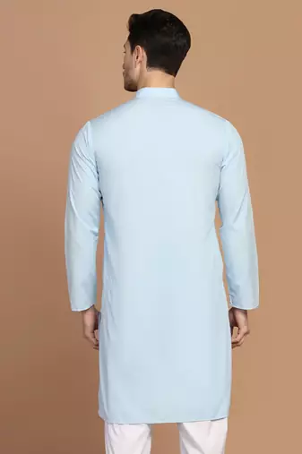 Men solid light blue kurta