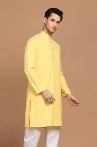 Men solid yellow kurta