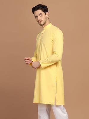 Men solid yellow kurta 3