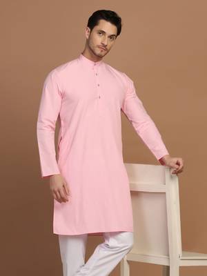 Men solid pink kurta 1