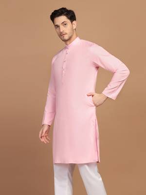 Men solid pink kurta 2