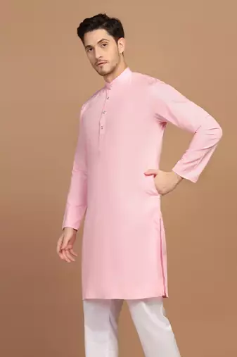 Men solid pink kurta