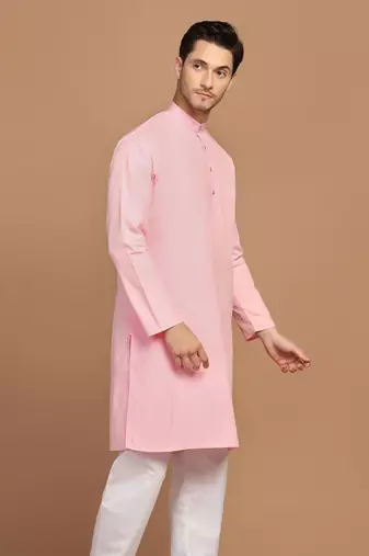 Men solid pink kurta