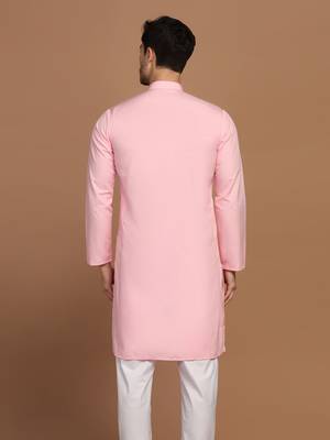 Men solid pink kurta 4