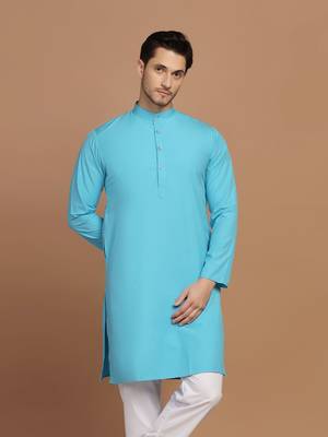 Men solid blue kurta 1