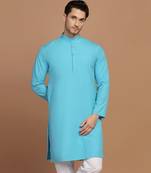 Men solid blue kurta