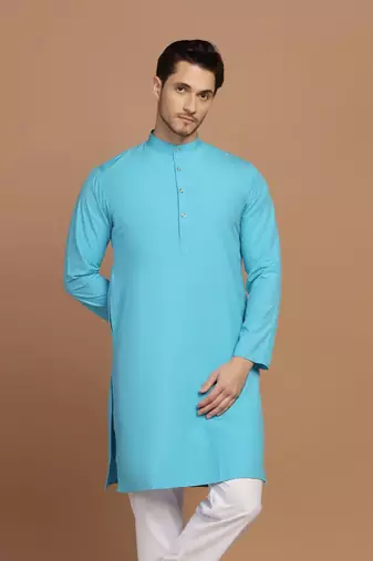 Men solid blue kurta