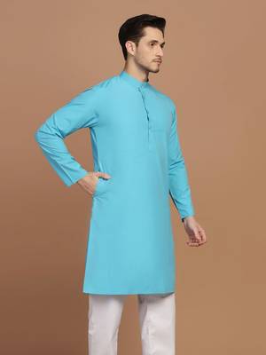 Men solid blue kurta 3