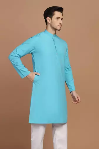 Men solid blue kurta