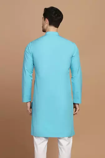 Men solid blue kurta