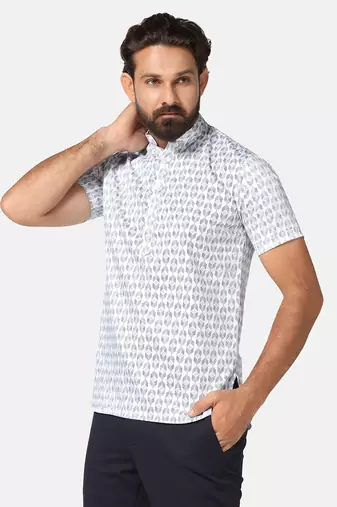 Men printed white short kurta