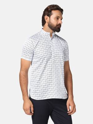 Men printed white short kurta 3