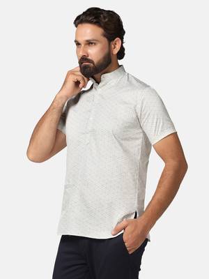 Men green printed short kurta 2