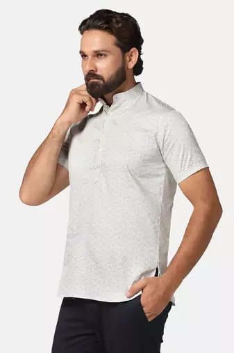 Men green printed short kurta