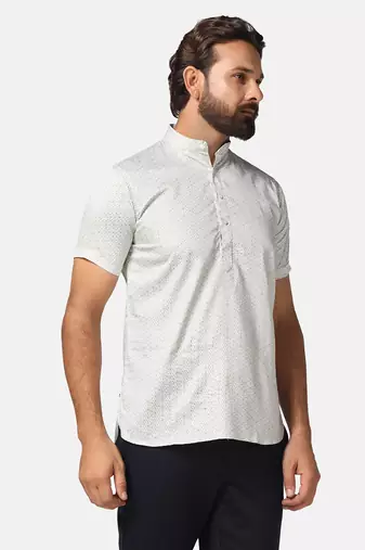 Men green printed short kurta