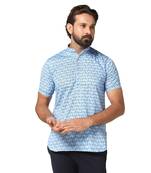 Men light blue printed short kurta
