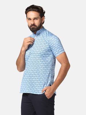 Men light blue printed short kurta 2