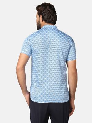 Men light blue printed short kurta 4