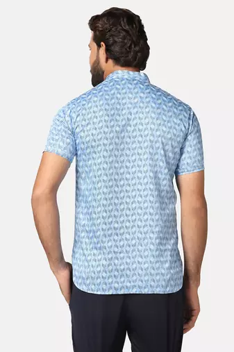 Men light blue printed short kurta