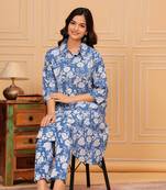 Blue white floral printed rayon co-ord set
