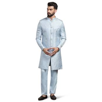 Men sky blue indo sherwani 1
