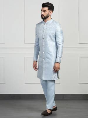 Men sky blue indo sherwani 2