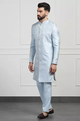 Men sky blue indo sherwani